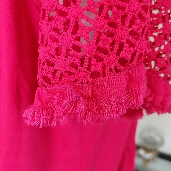 UMGEE Pink Tiered Babydoll Tunic Top with Crochet Sleeves - Picture 8 of 15